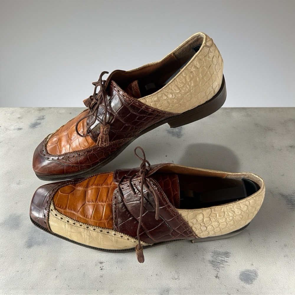 MARCO VICCI Croc 3 Tone Leather Lace Up Men's Size 12M Dress Shoe